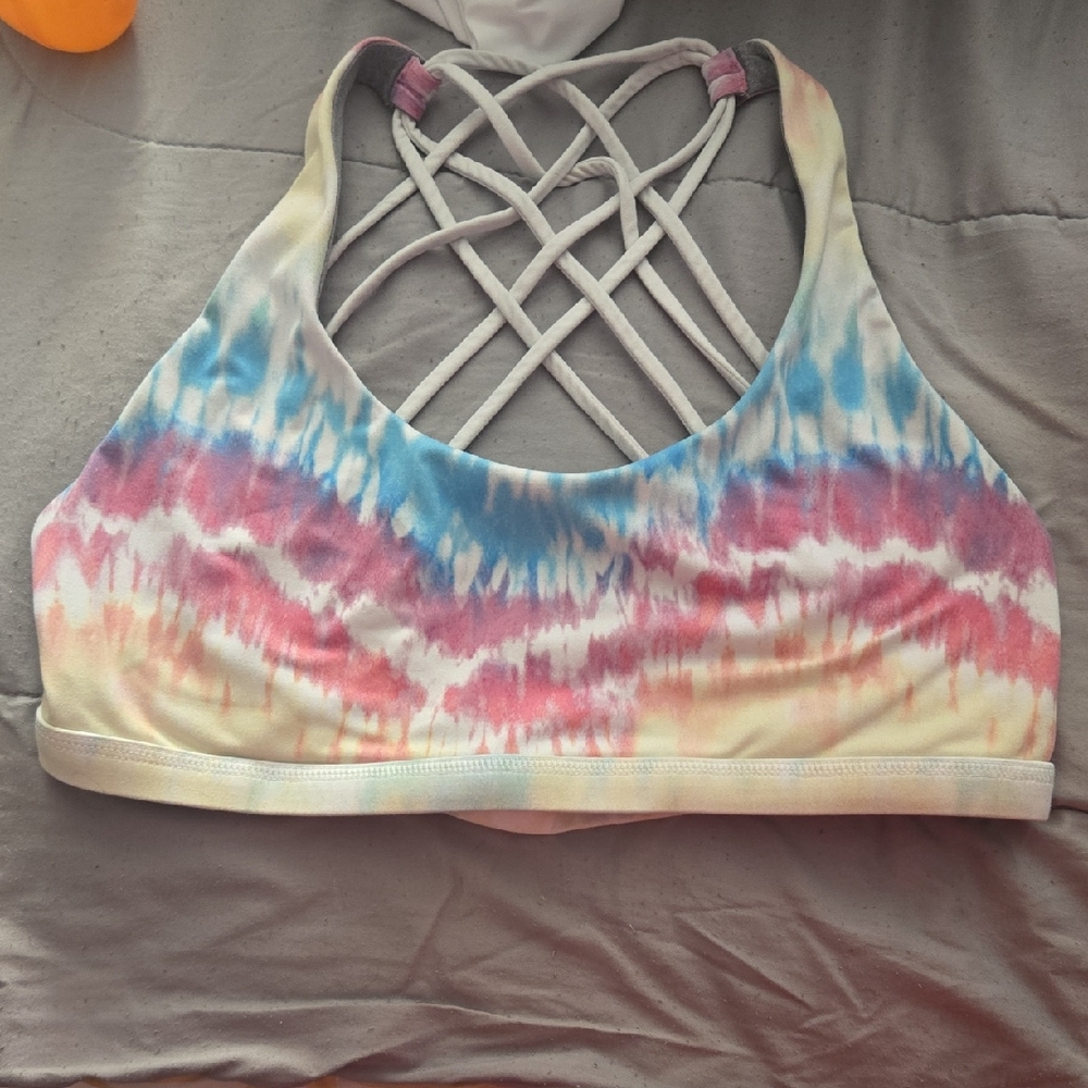 Born Primitive Tie-Dye Crisscross Back Sports Bra - Blue, Pink, Yellow